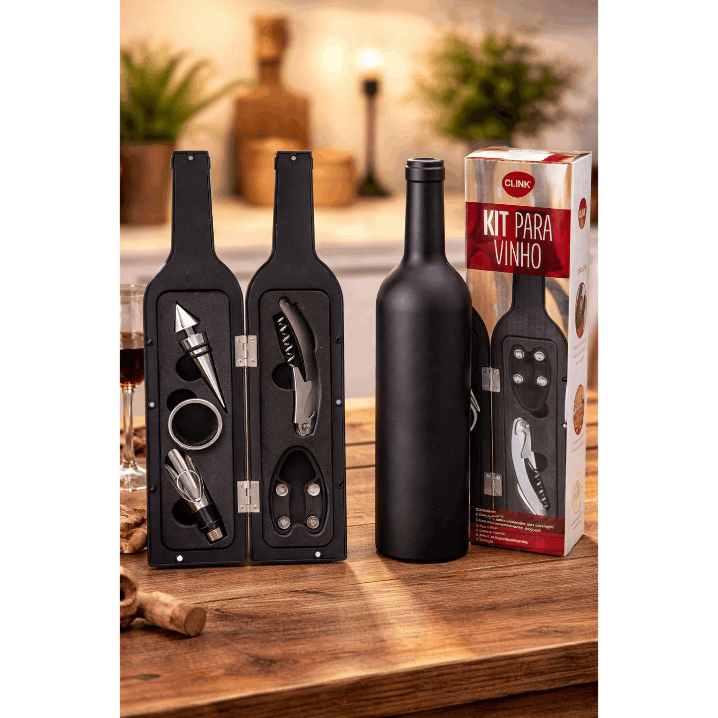 Kit de Acessórios para Vinho com Estojo Decorativo