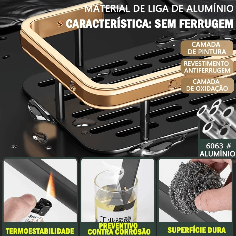 Kit com 2 Prateleiras Douradas para Banheiro sem Furação
