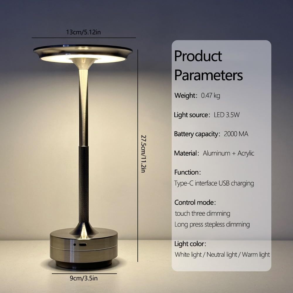 Abajur de Mesa LED Touch Recarregável para Leitura