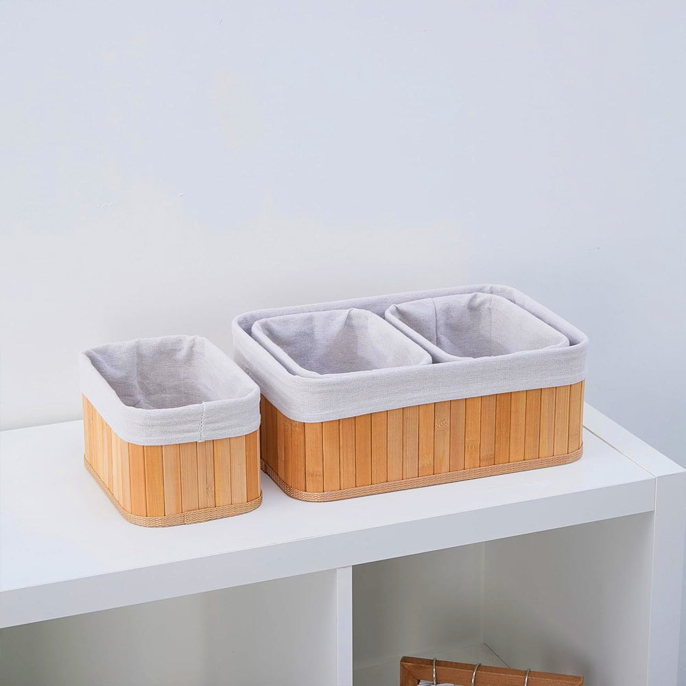 Conjunto com 3 Cestos Organizadores de Bambu com Forro