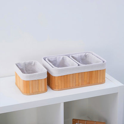 Conjunto com 3 Cestos Organizadores de Bambu com Forro