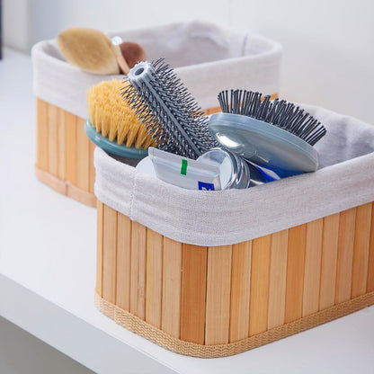 Conjunto com 3 Cestos Organizadores de Bambu com Forro