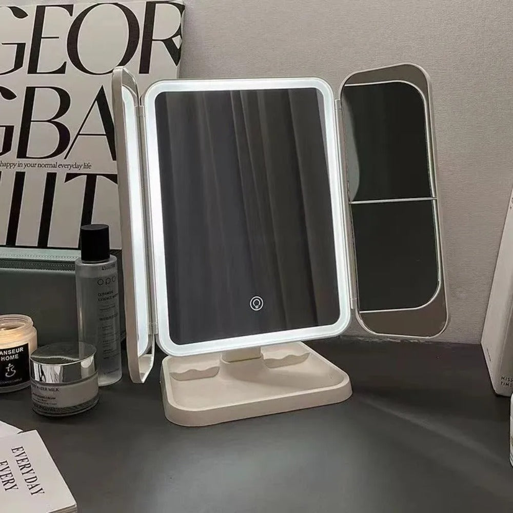 Espelho LED Portátil com Sensor de Toque para Maquiagem