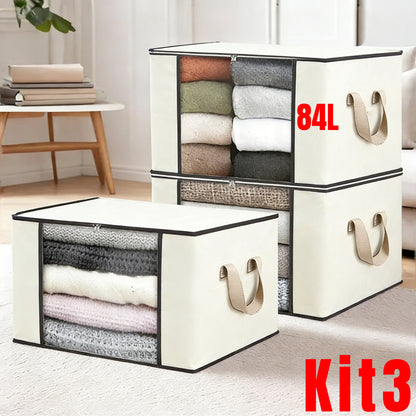 Conjunto com 3 Caixas Organizadoras 84L com Tampa Multifuncional