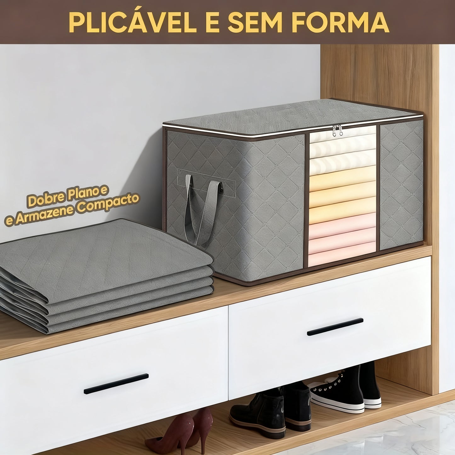 Conjunto com 3 Caixas Organizadoras 84L com Tampa Multifuncional