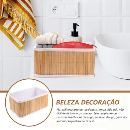 Conjunto com 3 Cestos Organizadores de Bambu com Forro