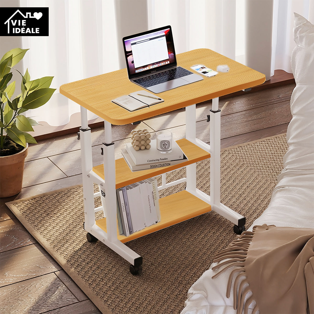 Mesa Multifuncional Ajustável com Rodas para Notebook