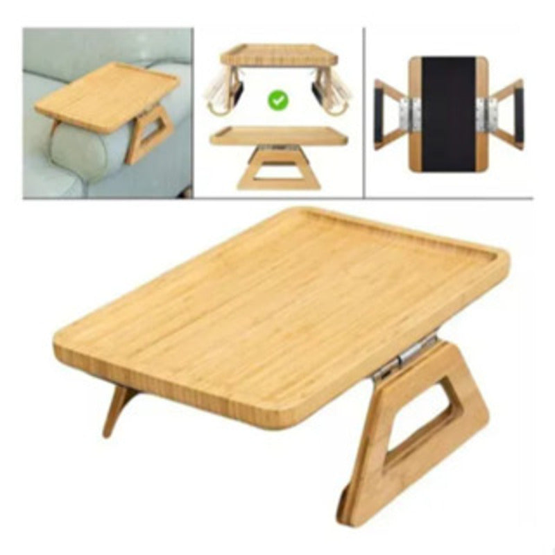Bandeja de Sofá Quadrada em Madeira com Porta-Pratos Dobrável
