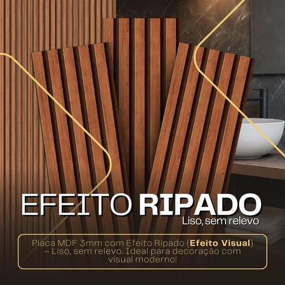 Kit com 10 Painéis Autoadesivos de Madeira Frisada