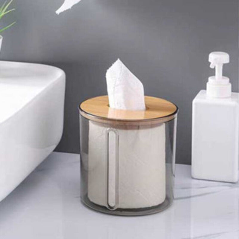 Porta-Papel Higiênico Transparente com Tampa Decorativa em Bambu
