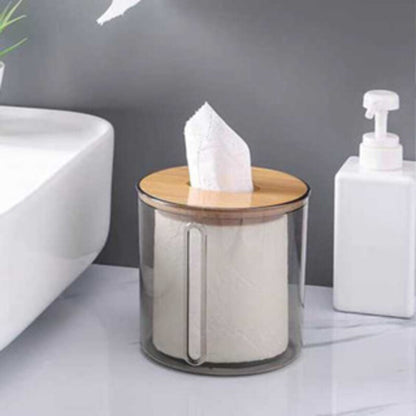 Porta-Papel Higiênico Transparente com Tampa Decorativa em Bambu