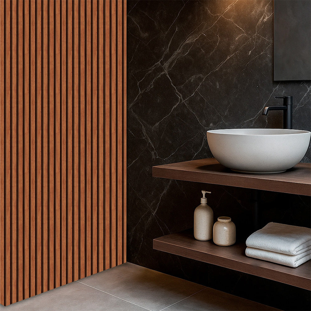 Kit com 10 Painéis Autoadesivos de Madeira Frisada