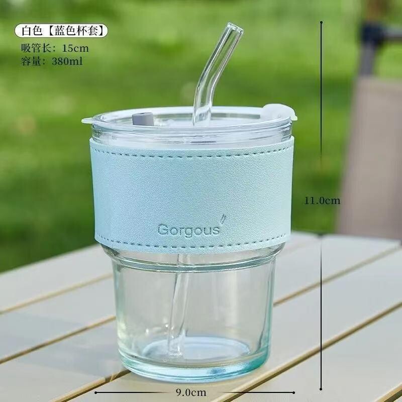 Copo de Vidro para Café com Canudo de Bambu