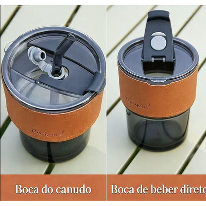 Copo de Vidro para Café com Canudo de Bambu