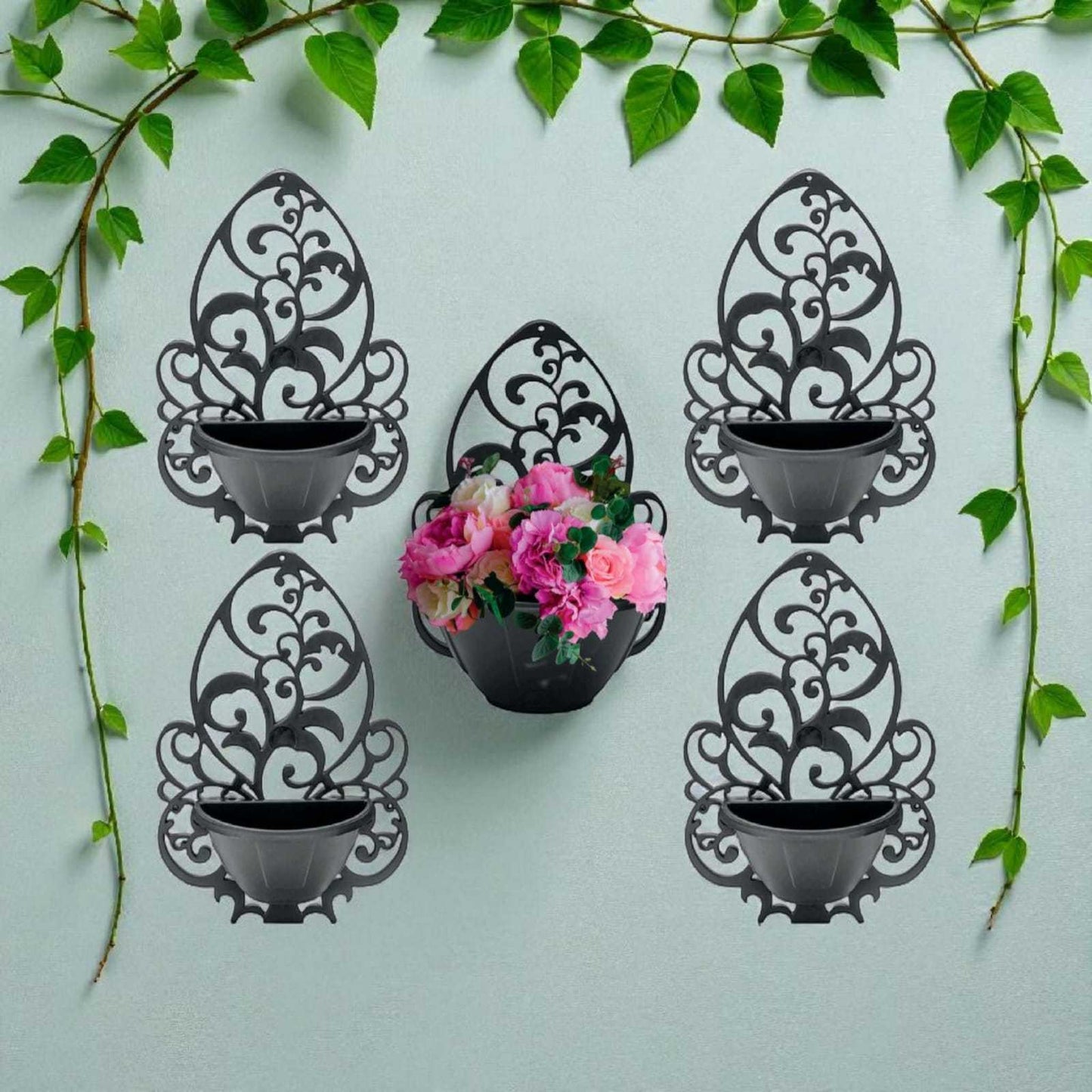 Conjunto com 5 Vasos de Parede com Suporte Plástico