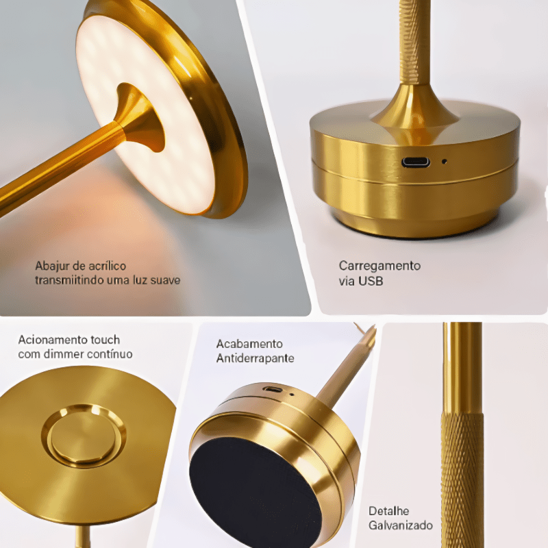 Abajur de Mesa LED Touch Recarregável para Leitura