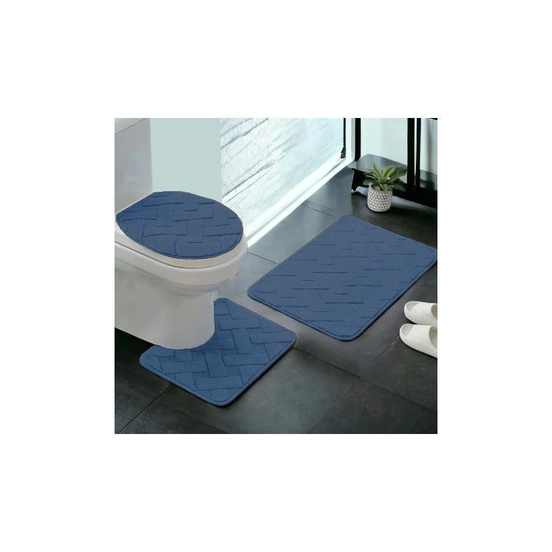 Kit de Tapetes para Banheiro 3 Peças Antiderrapantes com Drenagem Quadrada
