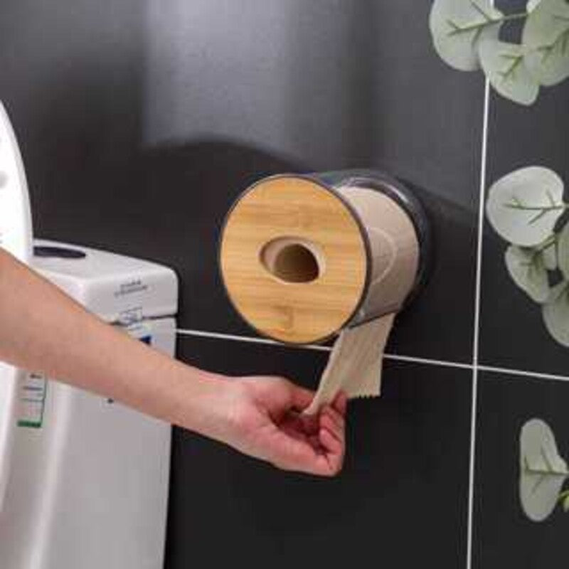 Porta-Papel Higiênico Transparente com Tampa Decorativa em Bambu