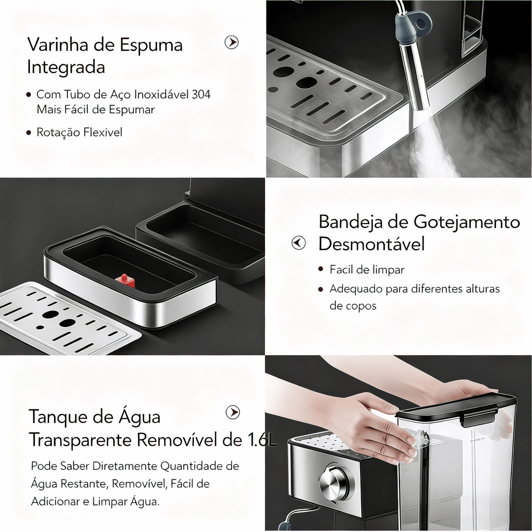 Máquina de Café Espresso Automática 1,6 L com Moedor Integrado