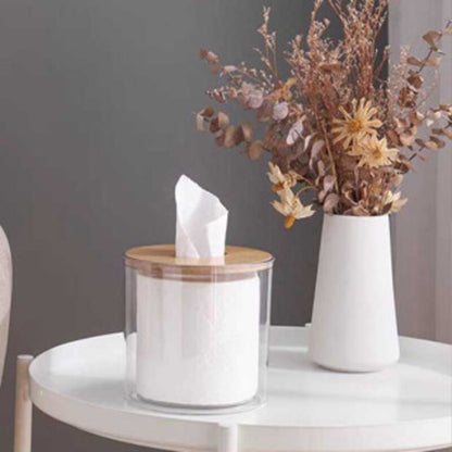 Porta-Papel Higiênico Transparente com Tampa Decorativa em Bambu