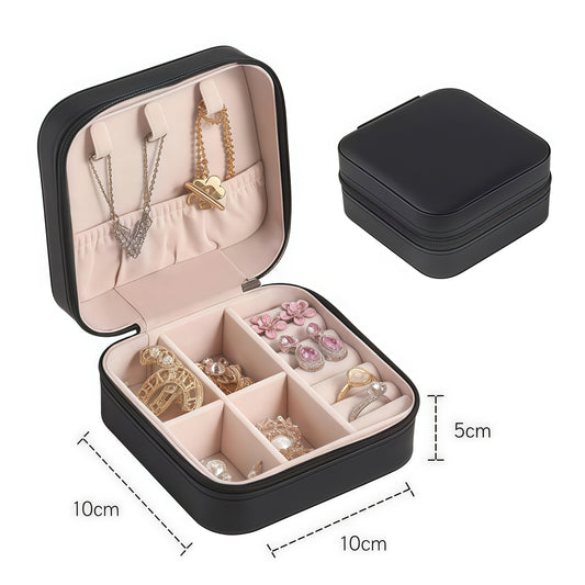 Porta-Joias Compacto Quadrado em Couro PU