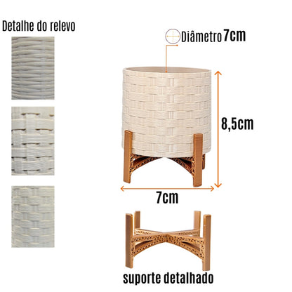 Trio de Cachepots Decorativos Bege com Base em Cobre