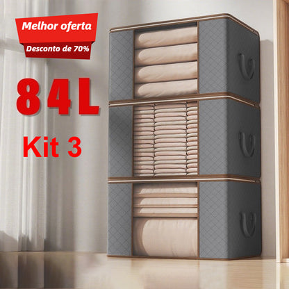Conjunto com 3 Caixas Organizadoras 84L com Tampa Multifuncional