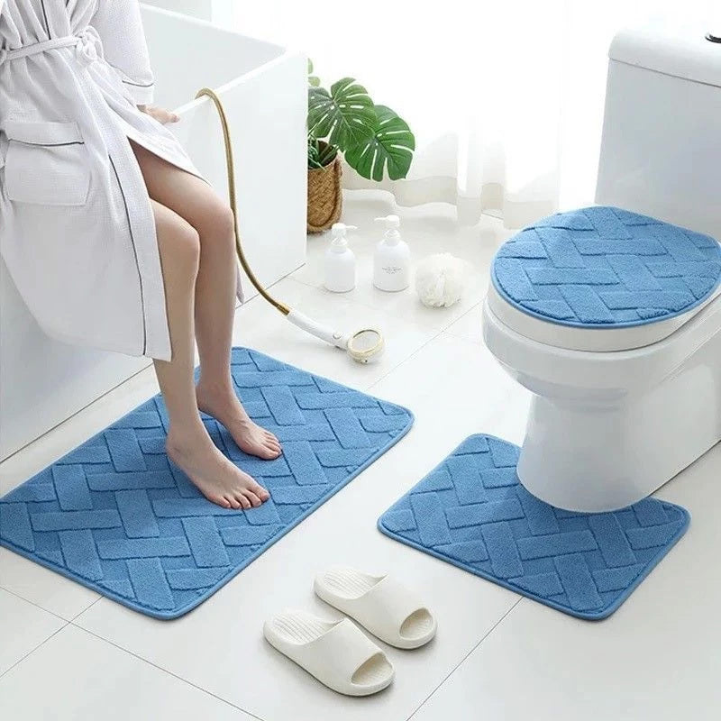Kit de Tapetes para Banheiro 3 Peças Antiderrapantes com Drenagem Quadrada