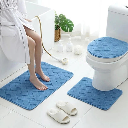 Kit de Tapetes para Banheiro 3 Peças Antiderrapantes com Drenagem Quadrada