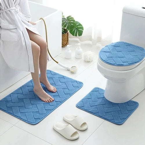 Kit de Tapetes para Banheiro 3 Peças Antiderrapantes com Drenagem Quadrada
