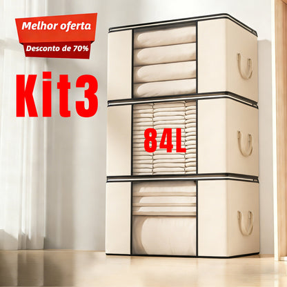 Conjunto com 3 Caixas Organizadoras 84L com Tampa Multifuncional