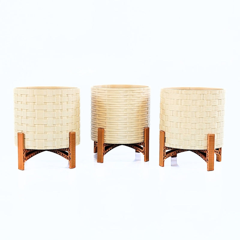 Trio de Cachepots Decorativos Bege com Base em Cobre