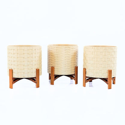 Trio de Cachepots Decorativos Bege com Base em Cobre