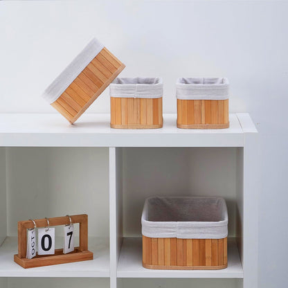 Conjunto com 3 Cestos Organizadores de Bambu com Forro