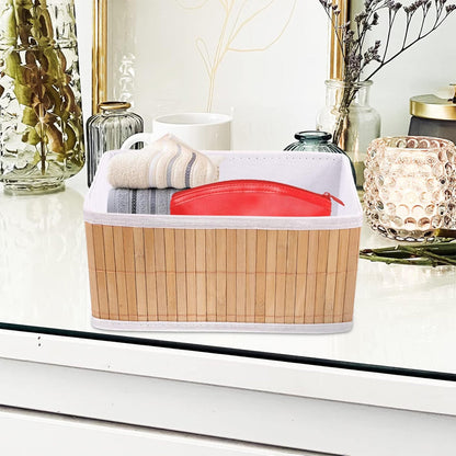 Conjunto com 3 Cestos Organizadores de Bambu com Forro