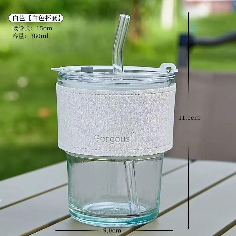 Copo de Vidro para Café com Canudo de Bambu