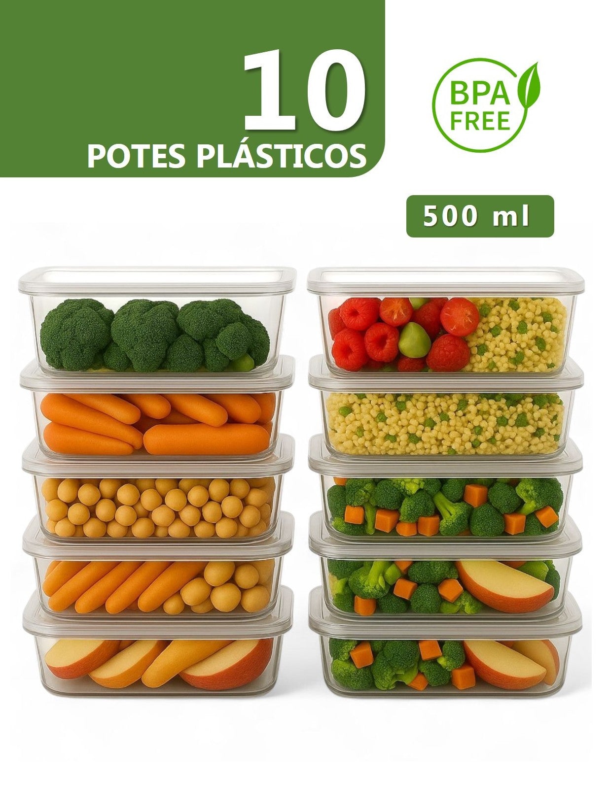 Kit com 10 Potes Reutilizáveis 500 ml Transparentes