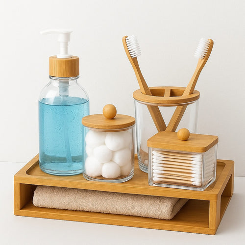 Kit de Acessórios para Banheiro em Bambu