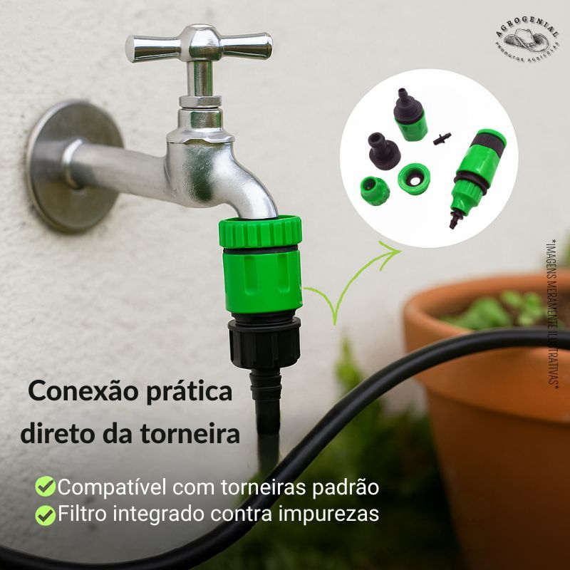 Kit Completo de Irrigação Automática para 35 Vasos com Gotejadores