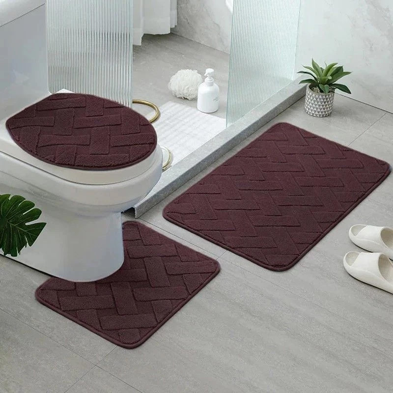 Kit de Tapetes para Banheiro 3 Peças Antiderrapantes com Drenagem Quadrada