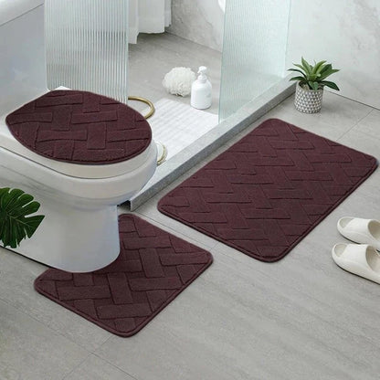 Kit de Tapetes para Banheiro 3 Peças Antiderrapantes com Drenagem Quadrada