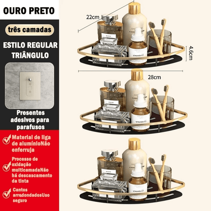 Kit com 2 Prateleiras Douradas para Banheiro sem Furação