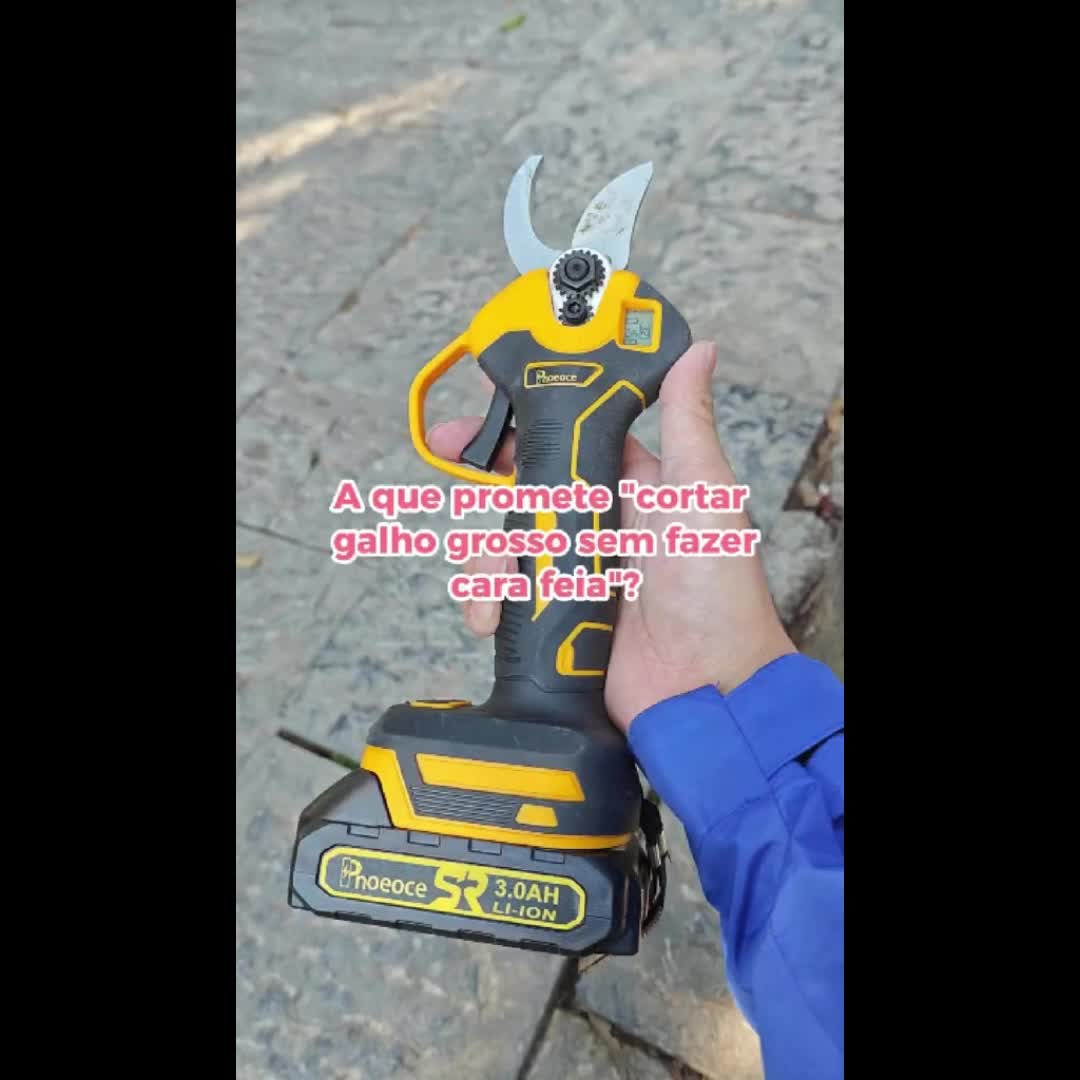 Tesoura de Poda Elétrica Profissional com Display LCD e Trava de Segurança