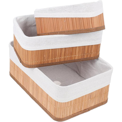 Conjunto com 3 Cestos Organizadores de Bambu com Forro