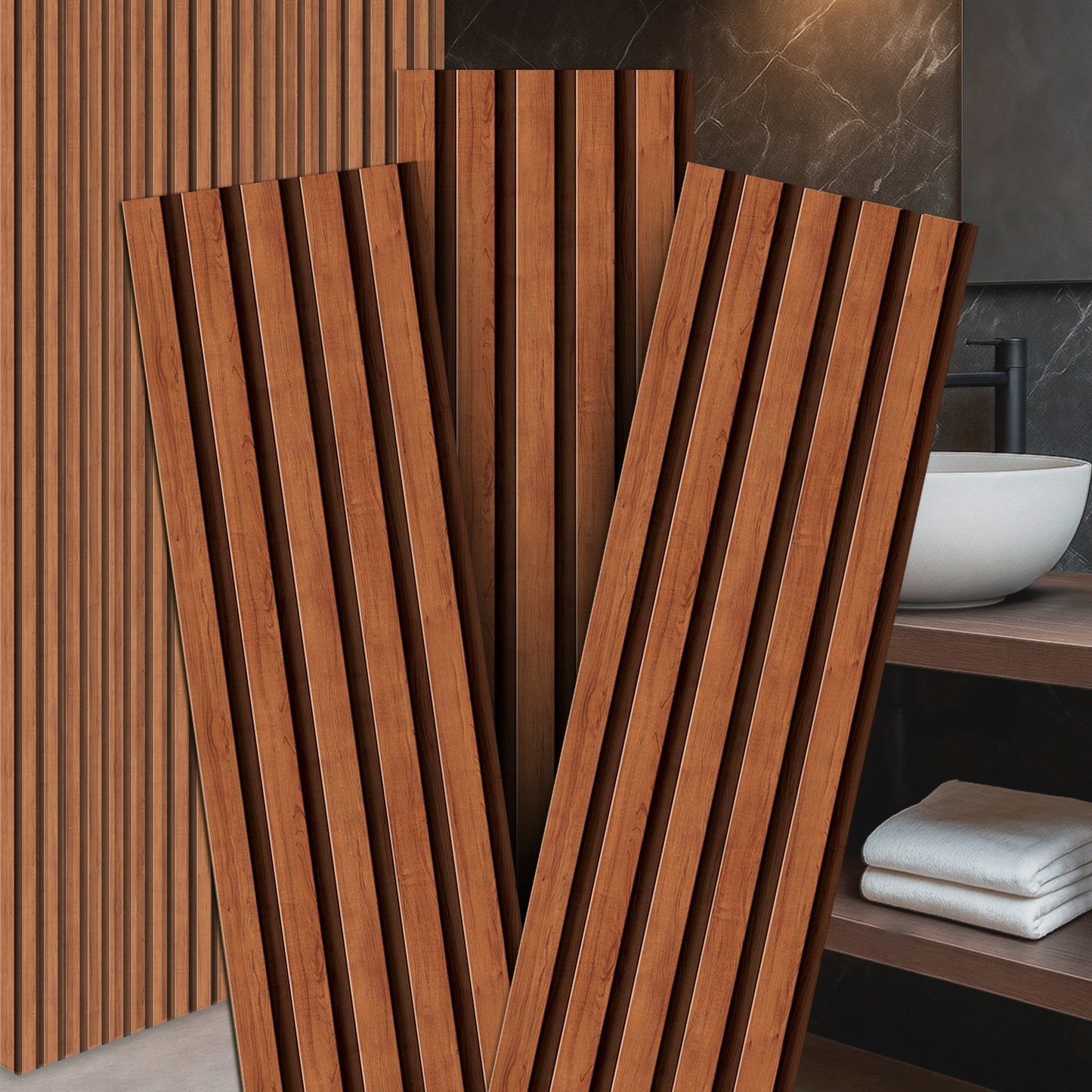 Kit com 10 Painéis Autoadesivos de Madeira Frisada