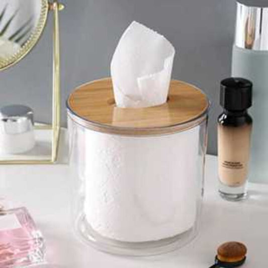 Porta-Papel Higiênico Transparente com Tampa Decorativa em Bambu