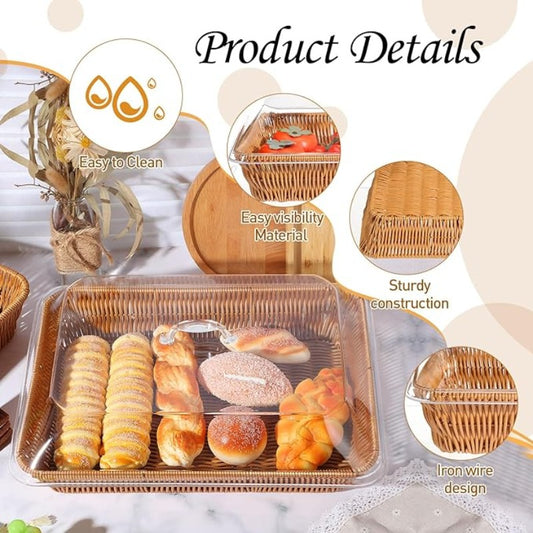 Cesto de Pão Trançado com Tampa Acrílica – Organizador de Mesa