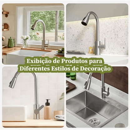 Torneira de Cozinha Gourmet em Aço Cromado com Extensor