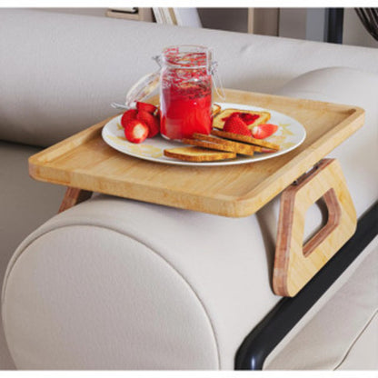 Bandeja de Sofá Quadrada em Madeira com Porta-Pratos Dobrável