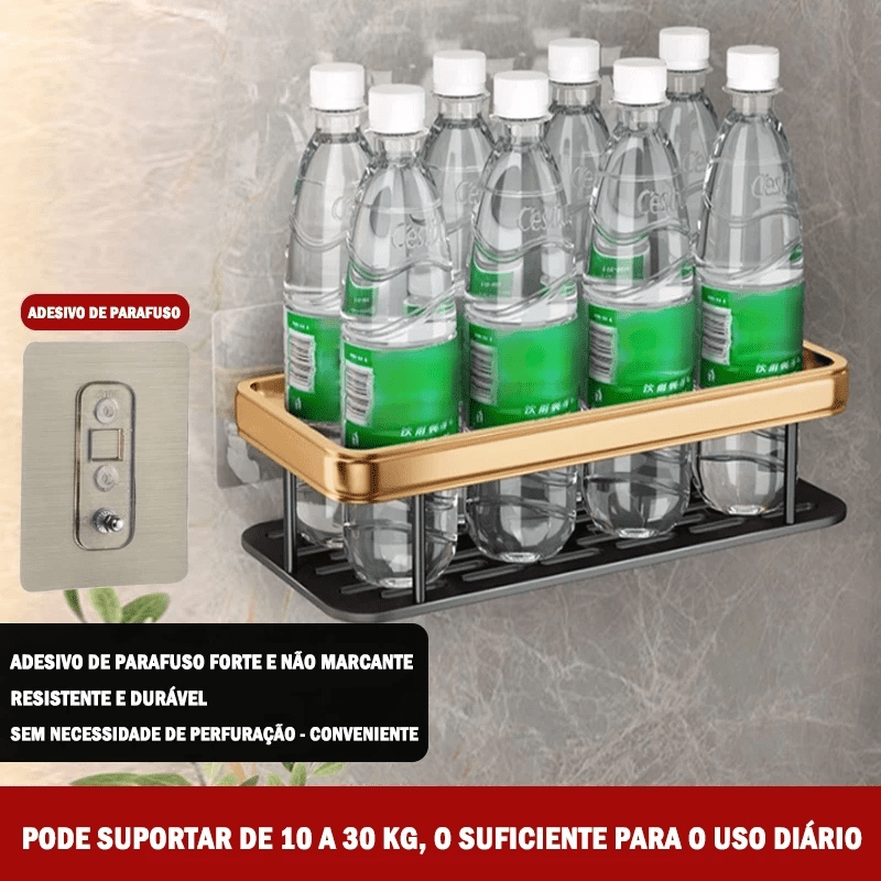 Kit com 2 Prateleiras Douradas para Banheiro sem Furação